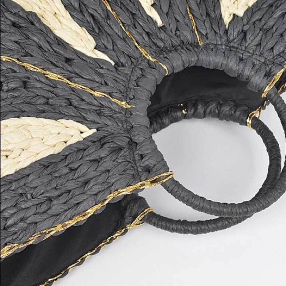 Oversized Black & Tan Mix Tone Maxi Straw Basket Tote - Picture 6 of 8